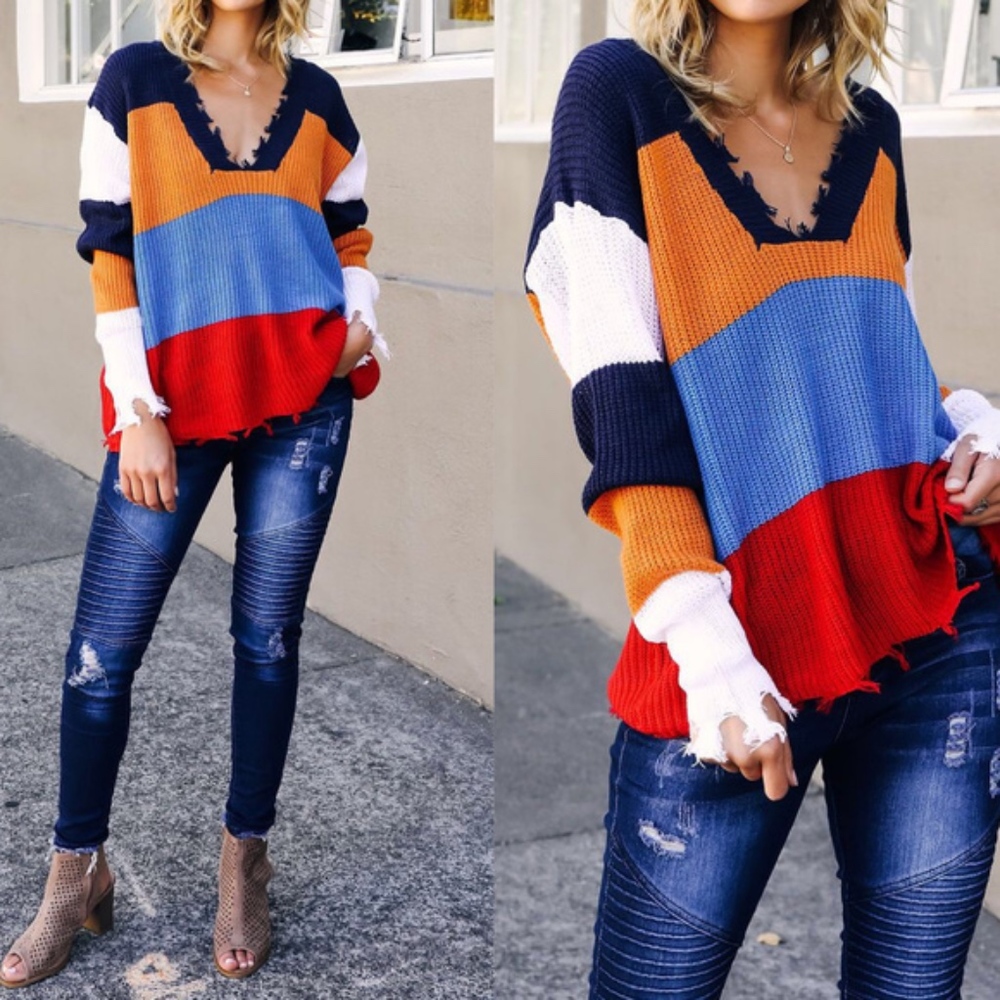 NIKKI Distressed Knit Sweater - MULTICOLOR - Picture 1 of 2